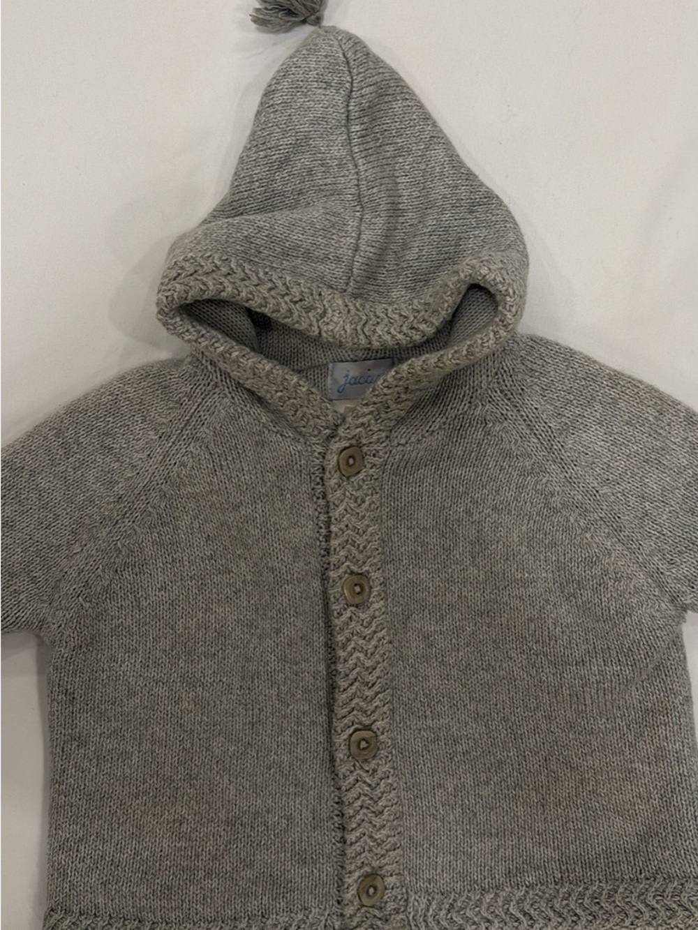 Jacadi Light Grey Hooded Knit Baby Cardigan